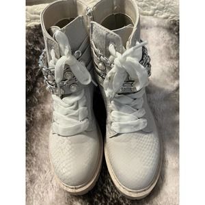 Punk Style: Boots Embellished with SilverChains & Pearl-studded Ptraps Size6